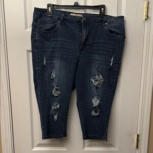 Distressed Blue Jeans Capris